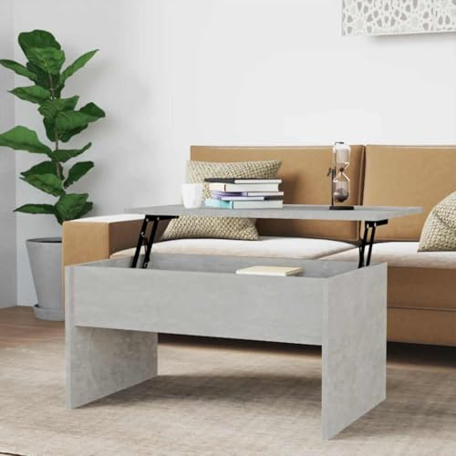 Table basse relevable avec rangement, design moderne en bois d'ingénierie gris béton 80x50,5x41,5 cm, parfaite pour salon, salle à manger ou bureau, plateau ajustable et facile à nettoyer