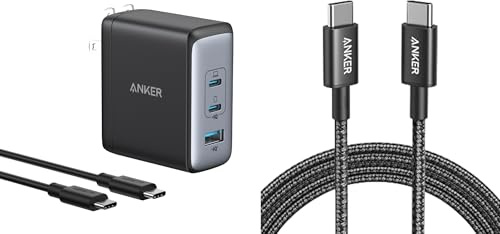 USB C Plug, 736 Charger (Nano II 100W)&USB C Charger Cable (6ft/1.8m Nylon 100W), 3-Port Fast Compact Wall Charger for MacBook Pro/Air, Google Pixelbook, ThinkPad, Dell XPS, iPad Pro, and more