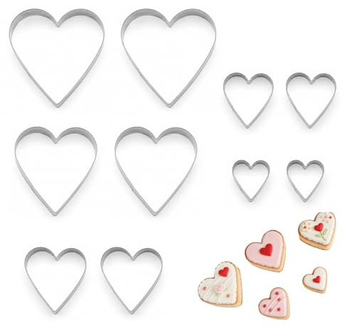 Set de 10 Moldes Galletas en Forma de Corazón – Molde Galletas de Acero Inoxidable en 5 Tamaños – Herramientas DIY para Repostería, Tartas y Decoración de Postres sin Horneado