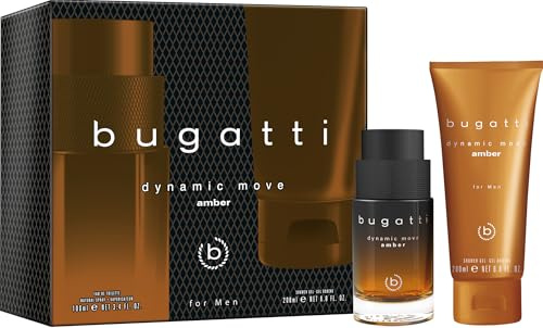 bugatti Parfüm Herren Dynamic Move Amber Geschenkset – 100ml Eau de Toilette + 200ml Showergel I rauchig-warm & sinnlich I Zimt, Tabak & Cypriol I dynamisch, pudrig & süßlich-scharf