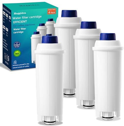 DLSC002 Water Filter Replacement for De'longhi Coffee Machines, Activated Carbon Water Softener Filter, Compatible with Magnifica Evo, Dinamica, Eletta, ECAM, ESAM, ETAM, BCO410/420, EC680/800, 4 Pack