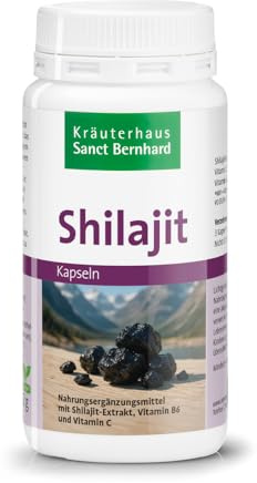 Sanct Bernhard Shilajit-Kapseln | 180 Kapseln | Mit Shilajit-Extrakt, Vitamin B6 und Vitamin C | Vegan | Made in Germany