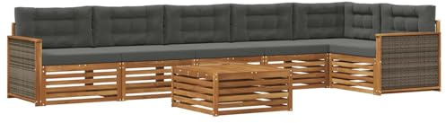 vidaXL Outdoor-Sofagarnitur mit Kissen 7 pcs Natur und Anthrazit, Lounge-Sofa für die Terrasse, modernes, wetterfestes Gartenmöbel-Set für Bequeme Sitzgelegenheiten