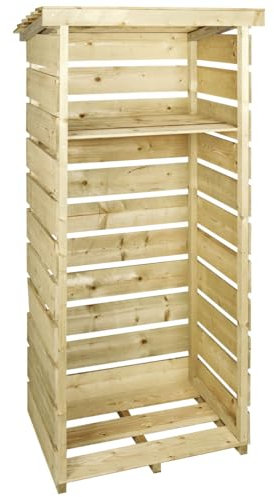 Charles Bentley FSC Certified, Wooden Log Store, Garden, Single Tall Log Store, Heavy Duty, Firewood Storage, Treated Wood, Slatted Design, Slanted Roof, Raised Floor, Spruce (182.3x76x53.2cm)
