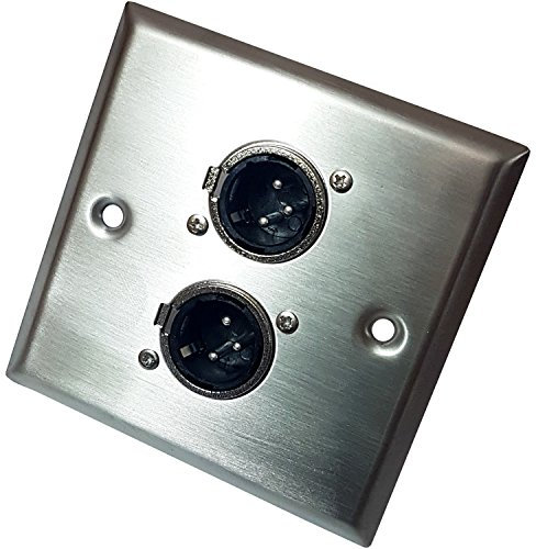 Brushed Steel Twin (2x) 3 Pin XLR Male/Plug Outlet Metal Wall Face Plate – Amplifier/Amp, Microphone/Mic, Speaker, Mixer - Loops
