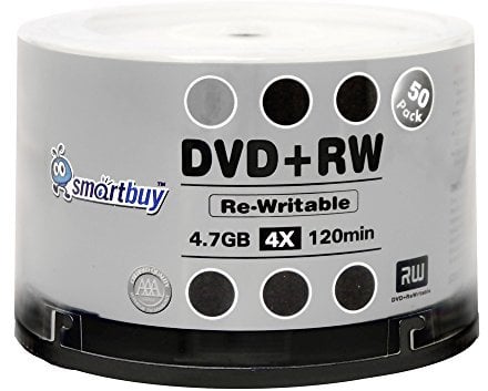 50 Pack Smartbuy Blank DVD+RW 4X 4.7GB 120Min Branded Logo Rewritable DVD Media Disc