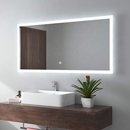 EMKE LED Badspiegel 120x60cm Badezimmerspiegel mit Beleuchtung kaltweiß Lichtspiegel Wandspiegel mit Touchschalter IP44 energiesparend