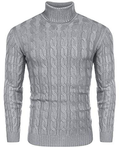 COOFANDY Homme Pulls Col Roulé Manches Longues Sweater pour Hommes Maille Basique Pull Gris XL