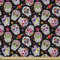 ABAKUHAUS Bunt Stoff als Meterware, Zuckerschädel Blumen, Microfaser Stoff für Dekoratives Basteln, 1M (230x100cm), Schwarz Weiß Rot
