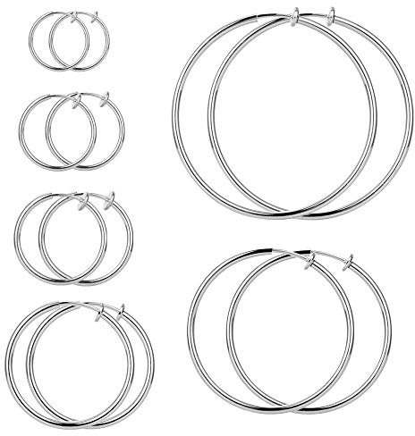 Elicola 6 Pairs Clip On Hoop Earrings Non Piercing Earrings Set for Women Girls, Silver 13-50MM