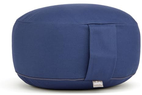 Bodhi Meditationskissen Rondo ECO | Yogakissen mit Bio Dinkelfüllung | Bezug aus 100% Baumwolle | Waschbarer Bezug mit praktischer Trageschlaufe | Höhe 20 cm (dunkelblau)