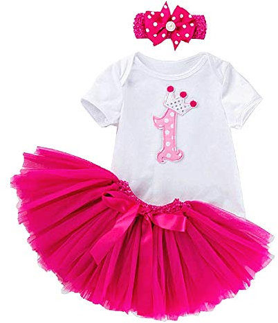 LoveLegis Cuerpo de Falda de Tul - Primer cumpleaños del bebé - tutú - Banda para el Cabello con Lazo - Traje - Bailarina - niña - niña - bebé - Color Fucsia - 6 Meses - Talla m