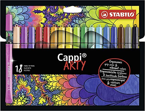 STABILO - Filzstift mit Kappenring - Cappi - ARTY - 18er Pack - mit 18 verschiedenen Farben
