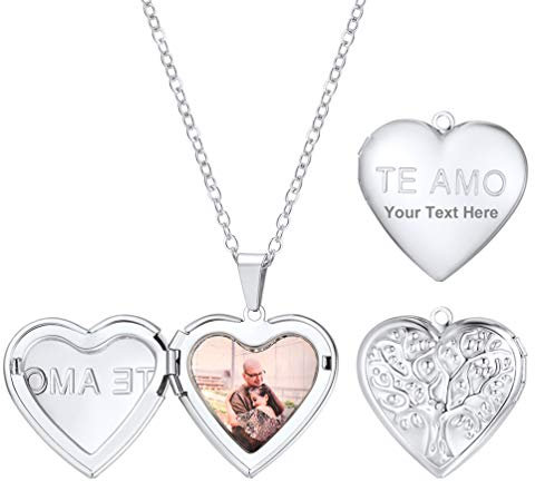 PROSTEEL Collier Femme Coeur Photo Personnalisé Chaîne Pendentif Médaillon Gravure Te AMO Motif Arbre de Vie Bijoux Acier pour Fille Cadeau Anniversaire Fête St Valentin