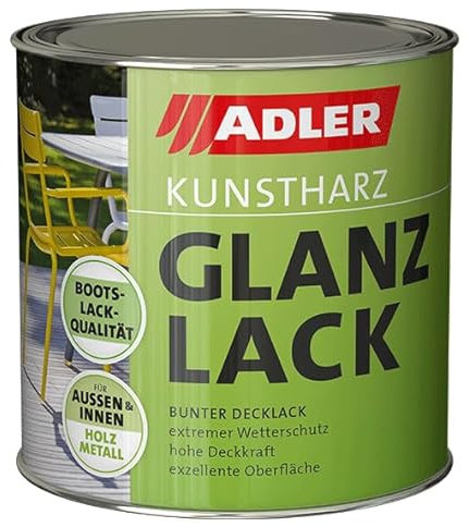 ADLER Kunstharz Glanzlack - RAL7001 Silbergrau 750 ml - Erstklassiger Lack glänzend, geruchsarm mit guter Wetter- und Vergilbungsbeständigkeit und hoher Deckkraft - Kunstharzlack in Bootslack Qualität