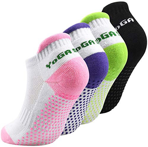 4 Paare Yoga Socken Anti Rutsch für Damen, ABS Pilates Socken Stoppersocken für Laufen, Tanz, Ballett, Sport Größe 35-39