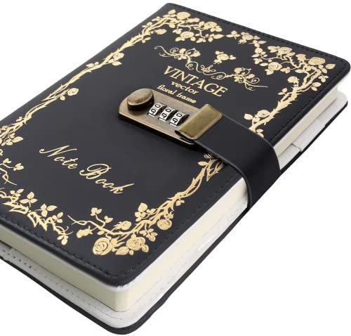 ZXHQ Damen & Herren Tagebuch Reisetagebuch Leder Hardcover liniert A5 Notizbuch Passwort Sperre Notebook Vertraulich A5:8.5*5.9*1 schwarz