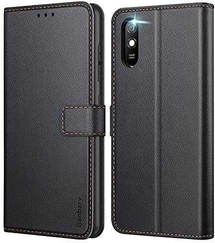 Ganbary Funda Compatible con Xiaomi Redmi 9A/ 9AT, Funda Movil Carcasa PU Cuero con Ranura para Tarjeta, Cierre Magnético, Función de Soporte para Redmi 9A/ Redmi 9AT, Negro