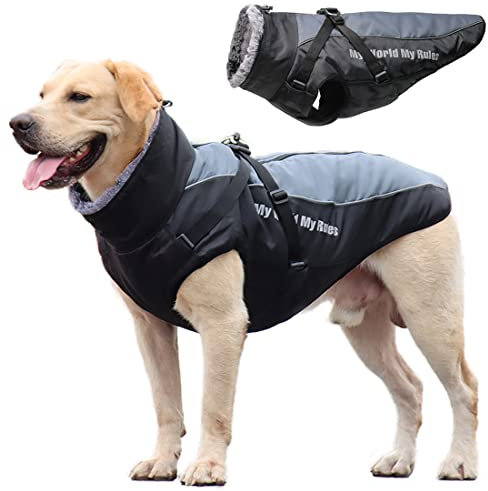 Manteau Imperméable pour Chien Veste Chaude d'hiver Coupevent Sport de Vêtements Réfléchissant Combinaison de Ski pour Chien Convient aux Chiens de Taille Moyenne et Grande - avec Harnais Amovible