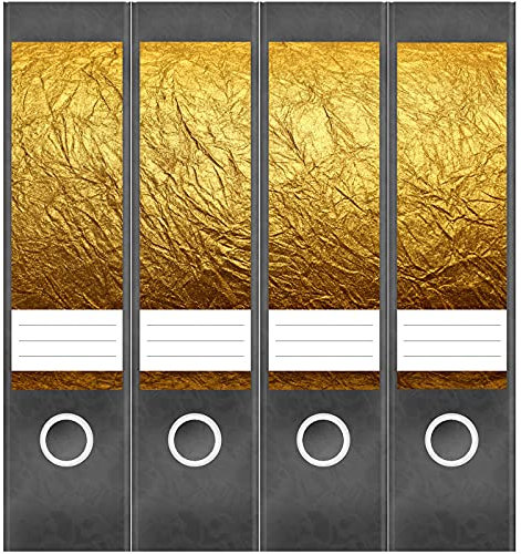 Etiketten für Ordner | Goldoptik Metall | 4 breite Aufkleber für Ordnerrücken | Selbstklebende Design Ordneretiketten Rückenschilder