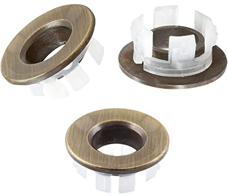 Qjaiune Lot de 3 anneaux de trop-plein pour évier de salle de bain, cache-trop-plein en bronze antique, bouchon de trop-plein rond, petit insert d'évier, cache-trou en laiton pour cuisine, baignoire