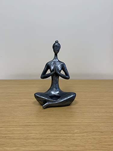furni24 Wohnaccessoires Deko, Handgefertigt, Dekoartikel, Skulpturen,Statuen (Yoga-Frau in Grau)