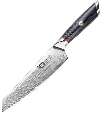 MITSUMOTO SAKARI 18 cm Coltelli da Cucina Giapponese Kiritsuke, AUS-10 Damasco Coltello da Chef, Mano Forgiato Professionale Coltello da Carne Cuoco con Manico& Scatola di legno Boutique