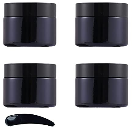 ZEOABSY 4 Pièce 50 g Pot Cosmétique Vide en Verre Noir, Petit Pots de Crèmes de Voyage avec Couvercle, Bouchon Intérieur, Vides Conteneurs pour Produits cosmétiques baume à lèvres et Crème