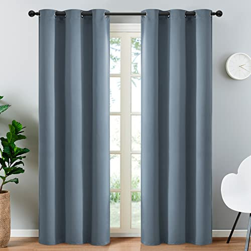 Yakamok 213 cm Länge, 100 % Verdunkelungsvorhänge für Schlafzimmer, lichtblockierende Vorhänge, Raumverdunkelung, wärmeisoliert, solide Ösenpaneele für Wohnzimmer (38 B x 84 L, steinblau, 2 Paneele)