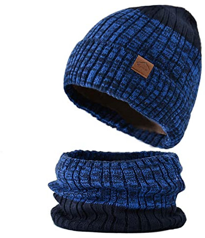 Hood Herren Coif gestrickte Winddichte Hüte und Winter für Erwachsene Fleecemütze gestrickter Winter Warmer Schal Damen Bombermützen Babymütze Mit Namen (Dark Blue, One Size)