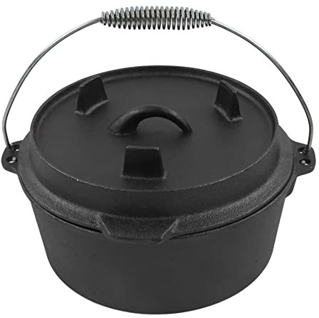 Cast Iron Dutch Oven with Lid Nonstick Multifunction Cook Evenly Dutch Oven with Thermometer Notch for Camping Cooking(31CM)