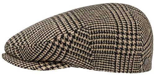 LIERYS Jenston Virgin Wool Flatcap Klassische Schiebermütze Hahnentrittdesign EU-Herstellung Herren Herbst Winter beige-schwarz 61 cm