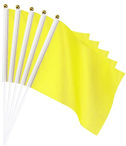 sourcing map Bandera Amarilla con Palo, Banner Bandera DIY Mini Rectángulo de Mano 21x14cm para Festival Eventos Fiesta Decoración, Paquete de 50