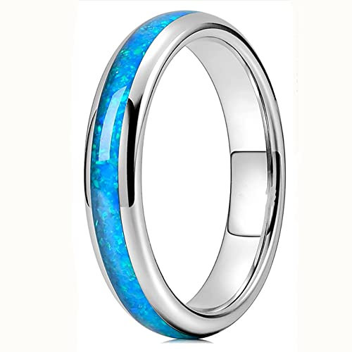 MAYIYAHO 4mm Ringe für Männer Frauen Edelstahl Ring Blaues Feuer Opal Inlay Luxus Ehering Verlobungsringe Schmuck Anillos Mujer