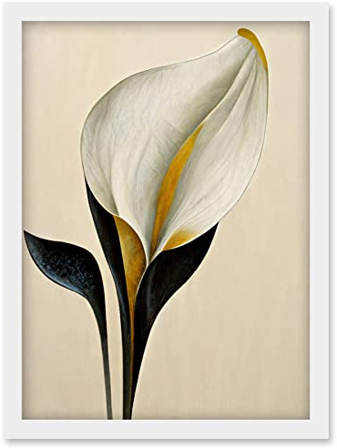 Wee Blue Coo Elegant Modern Calla Lily Black Gold Beige Artwork Framed Wall Art Print A4