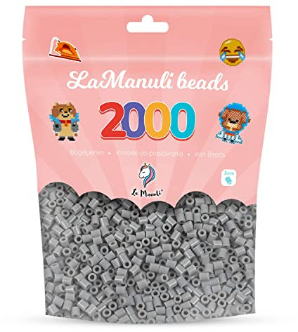 La Manuli Bügelperlen ca. 2000 Stück Midi Perlen Im wiederverschließbaren Beutel | Nachfüllset Bastelperlen Mit jeder Marke Beads kompatibel | 5 mm Steckperlen (Grau)