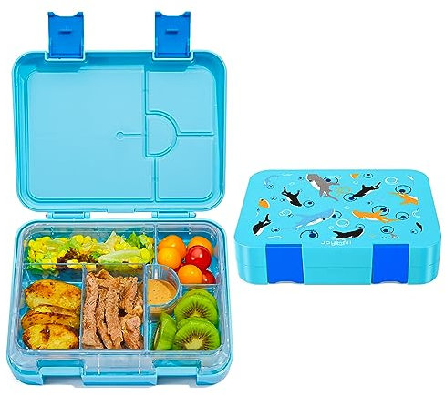 JOYHILL Lunch Box für Kinder,Auslaufsichere Lunch Bento Box mit 4-6 Fächern,Lunchbehälter BPA-freie Bento Box für Erwachsene Kleinkinder Kindertagesstätte Schule Büro (L-Blauer Hai)