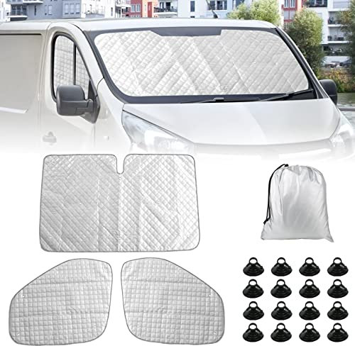 3PCS Technology Thermomatte Ersatz für Renault Trafic 2015-2024/Vivaro 2014-2018/NV300 2014–2021/Talento 2016–2020, Fahrerhaus Aluminiumfolie Faltbar Sonnenblende, Sonnenschutz Frontscheibe Abdeckung