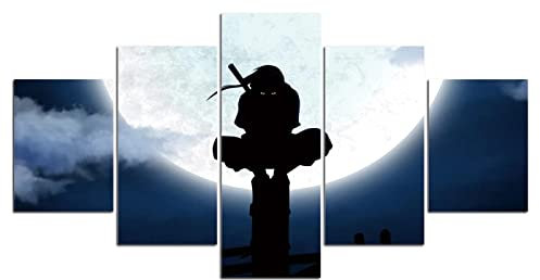 VEYEBZ 5 Stück Leinwandgemälde Wandkunst Uchiha Itachi HD Bild 5 Teiliges Leinwand Drucke 75×40cm Mit Rahmen Modulare Wandmalerei Abstraktes Poster Zimmer Dekoration Geschenk