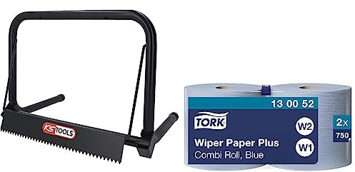 KS Tools 800.0160 Wandhalter für Putz-Papierrolle, Farbig, One Size, 4042146638798 & Tork 130052 Starke Mehrzweck Papiertücher für W1/W2 Systeme / 2-lagiges saugfähiges Papier in Blau / 2 x 255m