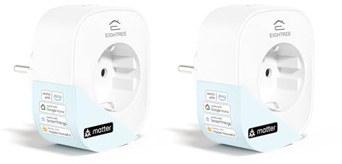 EIGHTREE Matter Steckdose, WLAN Smart Steckdose mit Strommessung, Zeitplan, Fernzugriff, Funktioniert mit 𝗛𝗼𝗺𝗲𝗸𝗶𝘁, Alexa, Google Home, SmartThings, Hub erforderlich, Nur 2,4-G-WLAN, 16A
