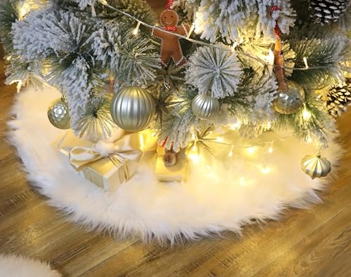Woolous Weihnachtsbaum Rock Christbaumdecke Rund 120cm GroßEr Flauschiger Baumdecke Weihnachtsbaum Aus Kunstpelz für Weihnachtsdekorationen Im Innenbereich (Weiß)