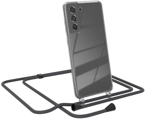 EAZY CASE Cadena para teléfono Compatible con Galaxy S21 FE 5G Funda Protectora para teléfono y cordón Funda con Correa Elegante Cadena y Funda para Smartphone en Gris Negro