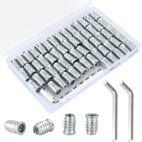 60 dadi di avvitamento M8, M8 x 20 mm, manicotto filettato, inserto filettato in legno in acciaio zincato, dadi a innesto M8, dado esagonale esagonale esagonale per mobili in legno