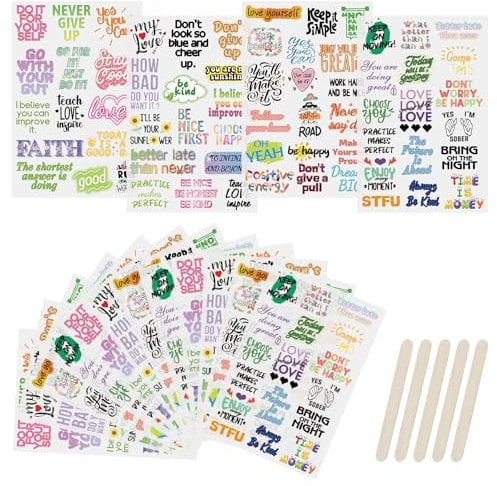 WANDIC Aufkleber zum Aufreiben - 16 Blatt, 4 Stile, Inspirierende Wörter, Transfer-Aufkleber, Positiv, Motivierend, Zitat für Scrapbook, Tagebuch