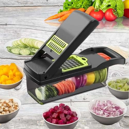 Gemüseschneider - Spiralschneider Gemüsehobel - Zwiebelschneider mit Behälter - Pro Food Chopper - Slicer Dicer Cutter