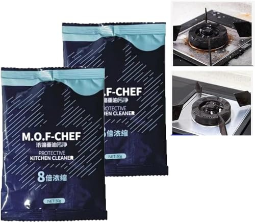 Mof Chef Reinigungspulver, robuster Fettreiniger, Mof Chef Reinigungspulver, schützender Küchenreiniger, hartnäckiger Fleckenentferner, Fett und Wachs, Reiniger für Töpfe, Grill (2 Stück)