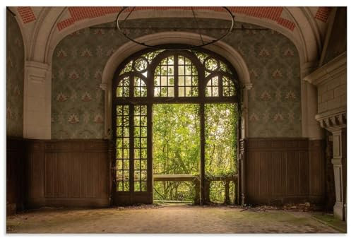 ARTland Wanddeko Wandbild Alu Verbundplatte für Innen & Outdoor Bild 90x60 cm Lost Places Urbex Retro Architektur Fenster Türen Garten Natur U5BC