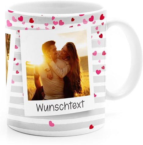 SpecialMe® Tasse mit Foto und Wunschtext Foto-Geschenk Fototasse personalisiert 3 eigene Bilder im Fotorahmen mit Herz Variante 2 weiß standard