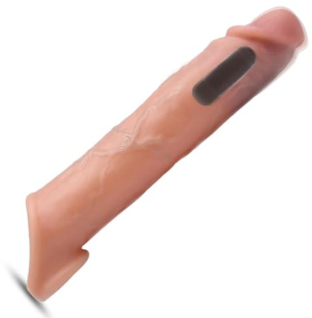 BDSMYEE Penishülle mit Vibrator für Penisverlängerung,21 cm Penis Sleeve Silikon erotisches Sexspielzeug für die Männer Penis Hülle Penismanschetten Sex Toyset Herren (Fleischfarbe)